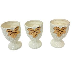 Egg Cups Vintage Japan Cream With Gold Leaves Thin Porcelain Set Of 3 2.5"x1.5"